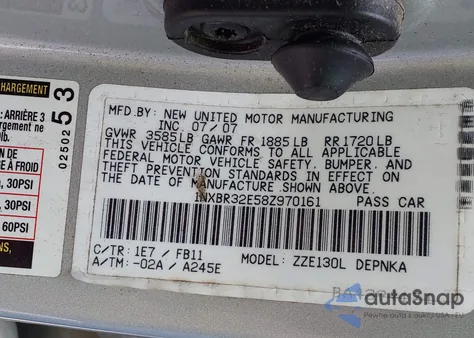 2008 Toyota Corolla Le from USA, damaged, VIN 1NXBR32E58Z970161